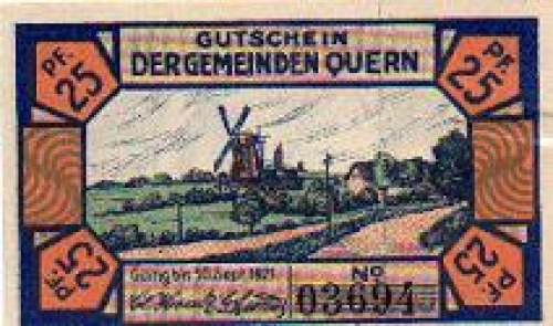 24972 Quern Städtenotgeld 25 Pfennige Windmühle  1921