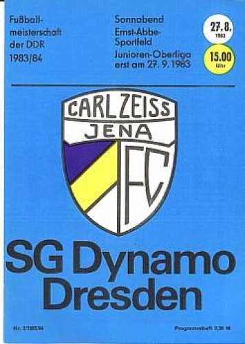FC Carl Zeiss Jena vs. SG Dynamo Dresden August 27, 1983 football program GDR Oberliga