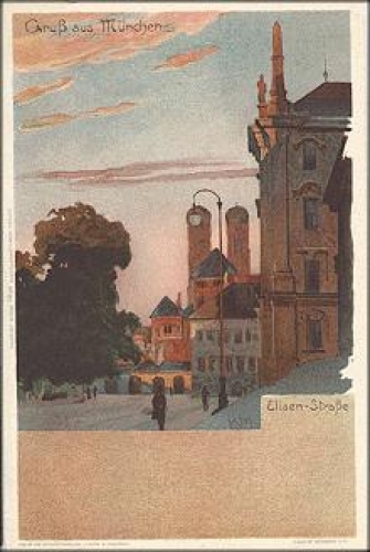 Munich Elisen-Strasse artist card Heinrich Kley *approx. 1900