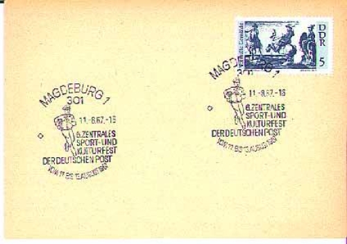 Magdeburg Sonderstempel 6. Sport-und Kulturfest der Deutschen Post o 11.8.1967