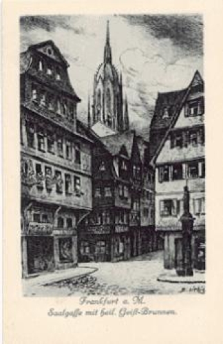Frankfurt Main Saalgasse with Heil. Ghost fountain artist card B. Liebig *ca. 1920