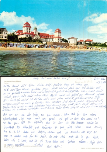 18609 Binz Kurhaus large card (A5) used July 13, 1981