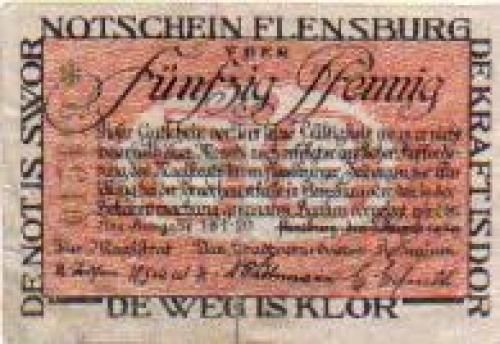 Flensburg city emergency money 50 pfennigs 1921