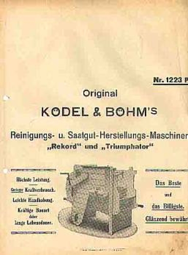 Seed production machine "Rekors" Triumphator" agriculture brochure Kodel & Bohm ca.1940 ​​​​​​​4 pages