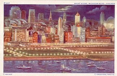 Illinois Chicago Night Scene Michigan Blvd. Nightscene *1930