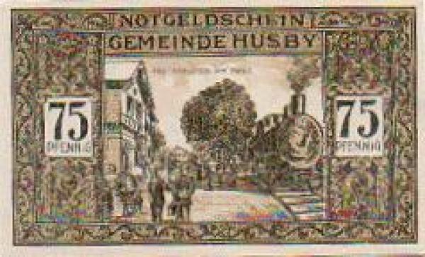 24975 Husby city emergency money 75 pfennigs passport revision on train 1921