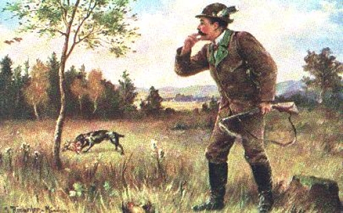 Hunter with dog artist card Ringeilen o approx. 1930