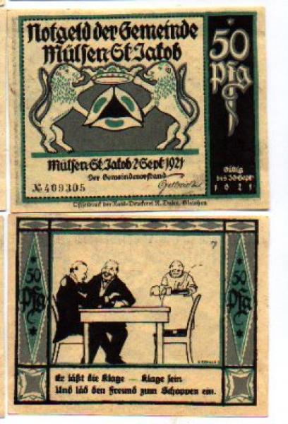 08132 Mülsen city emergency money value 50 pfennigs No. 7 friendship drinking1921