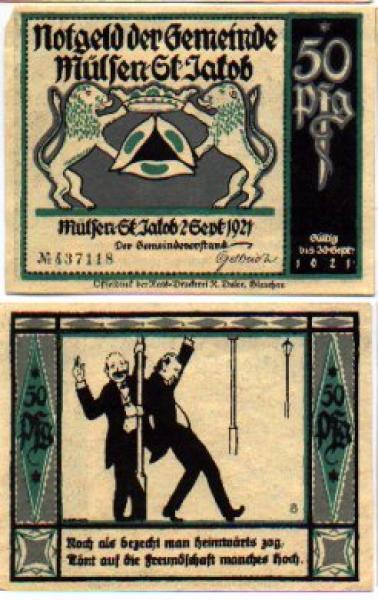 08132 Mulsen City Emergency Money 50 Pfennige Friendship Drunkenness No. 8 1921