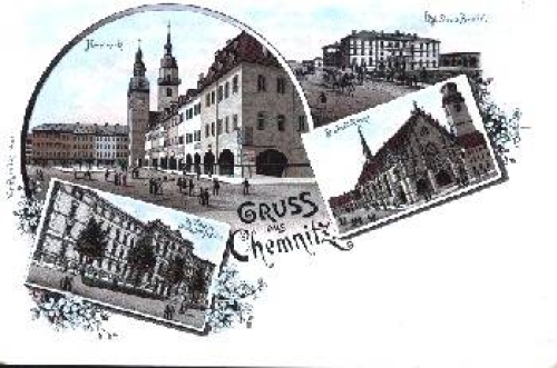 Chemnitz Farblitho Staatsbahnhof *ca.1900