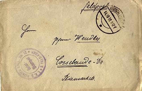 Field post letter 1st K.S. Pioneer Battalion No. 12 Field Company o 14.10.1918