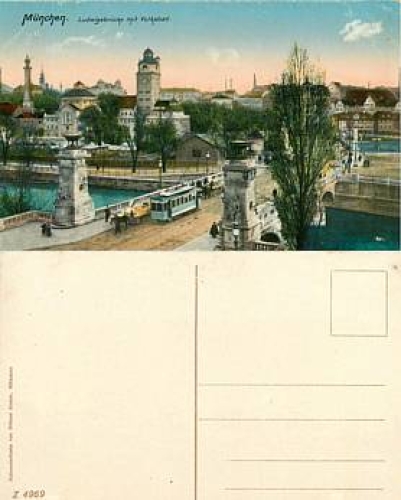 München Ludwigs brücke mit Volksbad  *ca.1920
