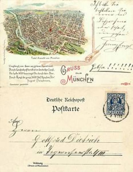 Munich Litho City Map Private Post Office Courier