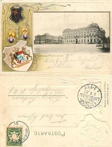 Wuerzburg Embossed Litho Residence Coat of Arms o 2.7.1901