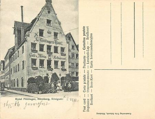 Nuremberg Hotel Fottinger Konigstrasse *ca.1906