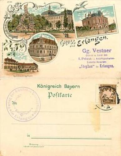Erlangen colored litho 1st private and picture postcard collectors association Gg.Vestner *ca.1900