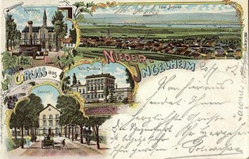 55218 Nieder-Ingelheim Litho train station o 20.7.1902 Bahnpost Cologne - Frankfurt train no. 261