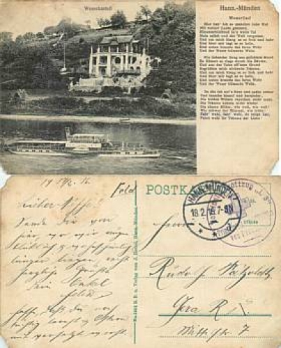 34346 Hann. Muenden Weserkastell Ship "Kaiser Wilhelm" o 18.3.1916
