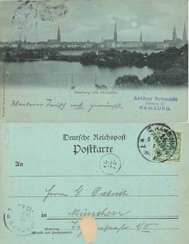 Hamburg Alster shore Modschein card o 9.8.1896