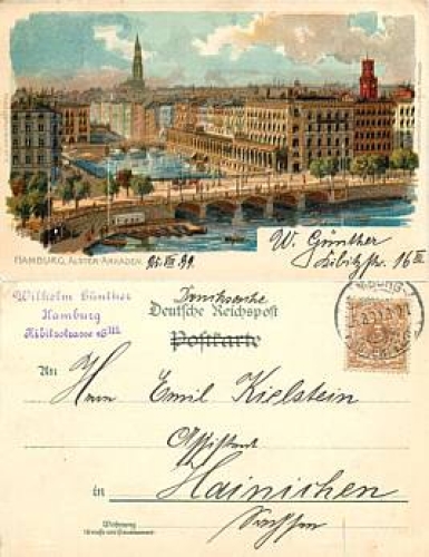 Hamburg Alster Arkaden Litho Künsterkarte o 25.8.1899