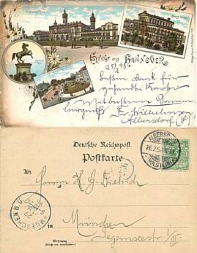 Hannover Theater Litho Theater o 26.2.1898 Postman stamp 236