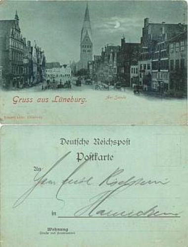 21335 Luneburg Am Sande Moonlight card used. ca.1900
