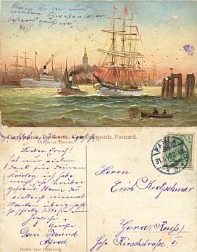 Sailing ship artist card o 31.1.1910