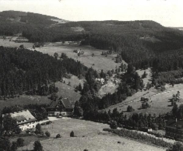 08349 Johanngeorgenstadt Youth hostel “Ernst Schneller” with Plattenberg around 1970