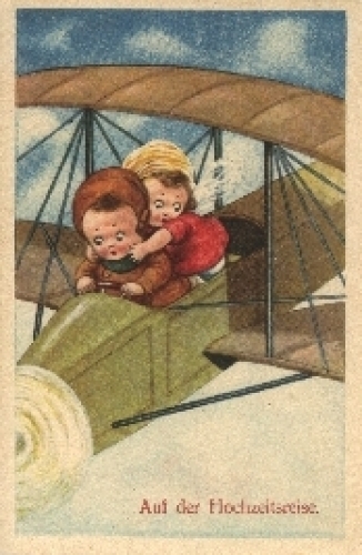 Flugzeug Humorkarte, Kinder Auf der Hochzeitsreise, * ca. 1940