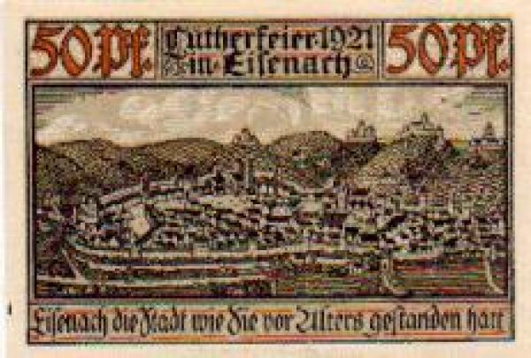 Eisenach, Städtenotgeld, Wert 50 Pfennige, Totalansicht, 1921