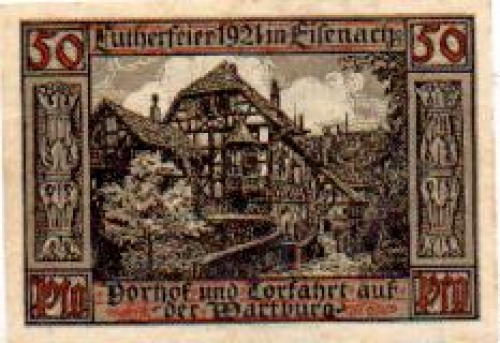 Eisenach, Städtenotgeld, Wert 50 Pfennige, Wartburg, Vorhof und Torfahrt, 1921