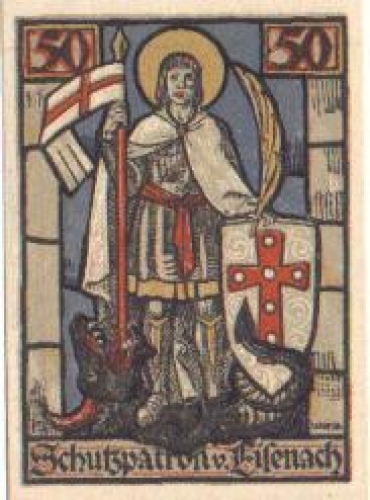 Eisenach, Städtenotgeld, Wert 50 Pfennige, Schutzpatron von Eisenach,  1921