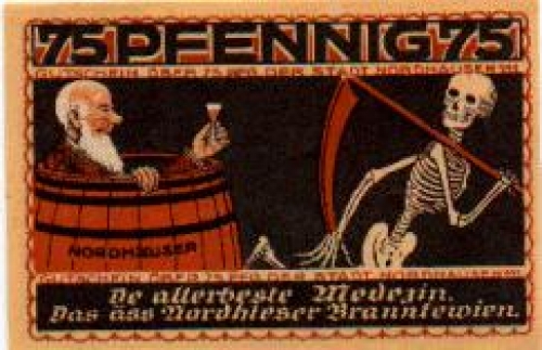 99734 Nordhausen city emergency money value 75 Pfennig Teufel brandy 1921