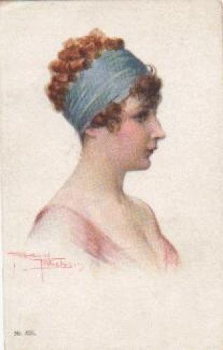 Frau mit blauen Haarband, Künstlerkarte Liszt-Ferencister, o ca. 1915