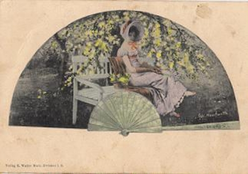 Woman on bench artist card Osk. herrfurth, * approx. 1900