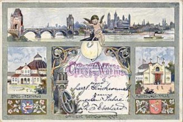 Worms Engel play and festival house color litho occasion card o 1901