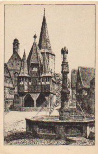 64720 Michelstadt, Marktplatz, artist card Karl Winkel * approx. 1930
