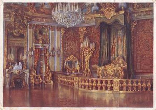 83209 Herrenchiemsee Castle bedroom Ludwig II artist card guardian o 25.8.1941