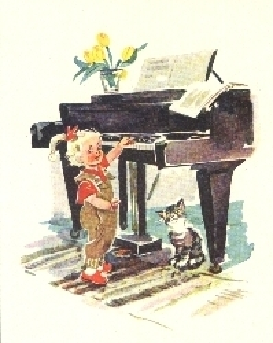 Children with piano artist card * ca. 1950