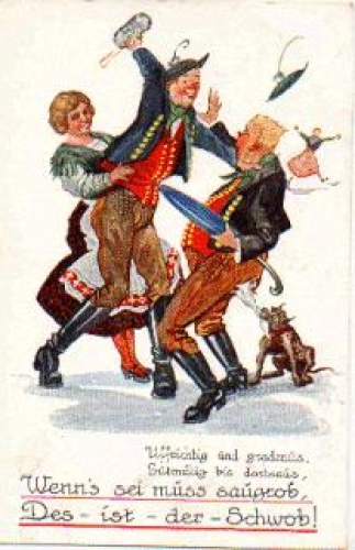 Trachten Schwaben  Hund Künstlerkarte H. Boettcher * ca. 1930