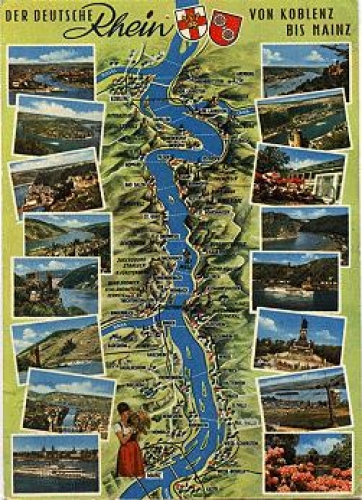 55411 Rhein Koblenz to Mainz map used. circa 1960