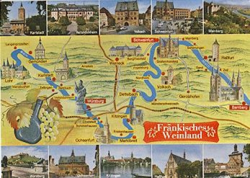97318 Franconian wine country map gebr. circa 1960