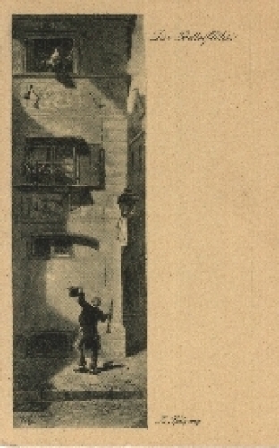 Karl Spitzweg "The Begging Flute Player" artist card * ca. 1940