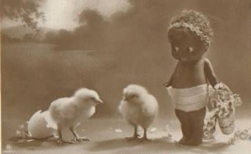 colored doll with chick real photo * approx. 1930