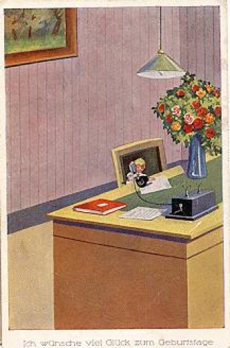 Humor small child with telephone receiver used circa 1920