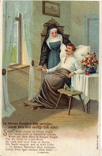 Nun "Forsake people, not God" embossed card* ca. 1900
