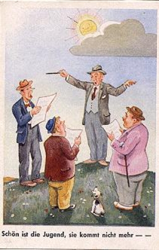 Chorus of men "Youth is beautiful" dog * ca. 1930