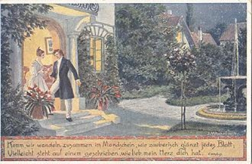 Wischniewsky artist card "Walking in the moonlight" used. 1920