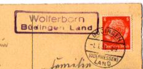 63654 Wolferborn country postmark o 01/01/1934 on New Year's card