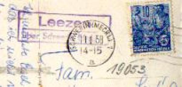 19053 Leezen country postmark on AK Schwerin o 11.1.1958